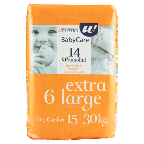 14 PANNOLINI BABY CARE EXTRA LARGE DRY COMFORT 15-30 KG U! Confronta & Risparmia